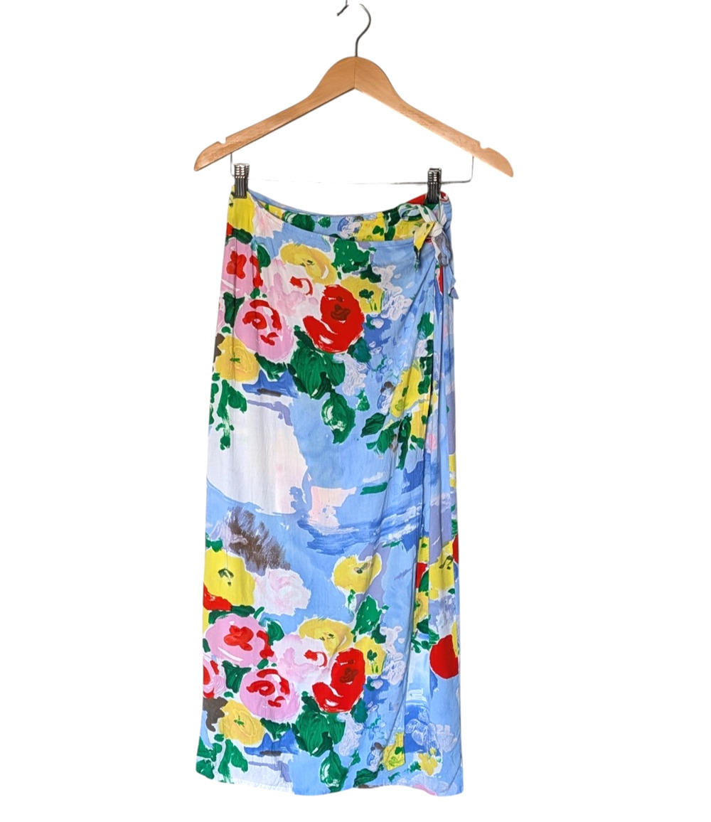 Jams World Wrap Skirt Size Small Sarong Hawaiian Midi Tropical Beach Floral Blue